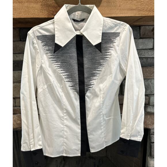 Women’s SAMUEL DONG Black/White Long Sleeve Button Up Shirt Size S *B7 - Picture 1 of 5